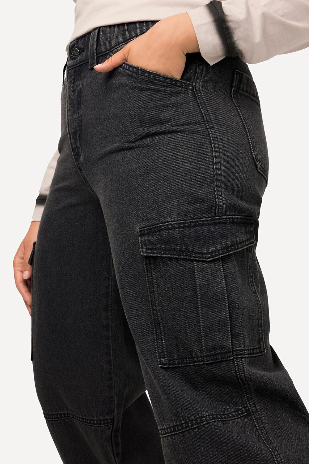 Ulla Popken Damen Cargo-Denim Hose, 42 Grosse Grössen