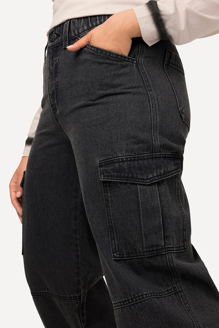 Ulla Popken Damen Cargo-Denim Hose, 42 Grosse Grössen