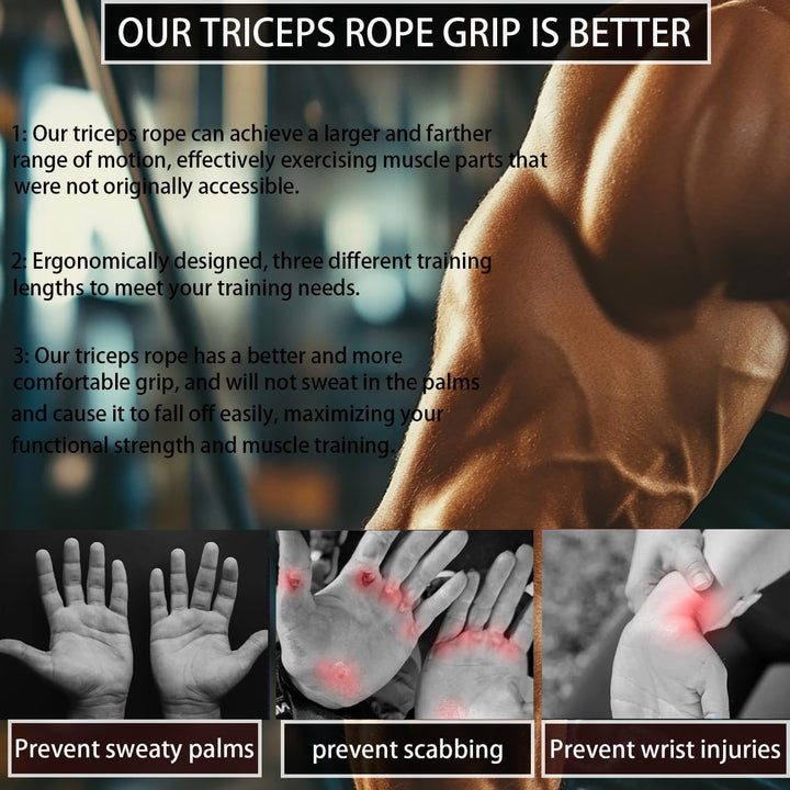trizepsseil für Fitnessstudio mit grösserem Bewegungsbereich, 3 Segmente & gepolsterte trizeps Seil,