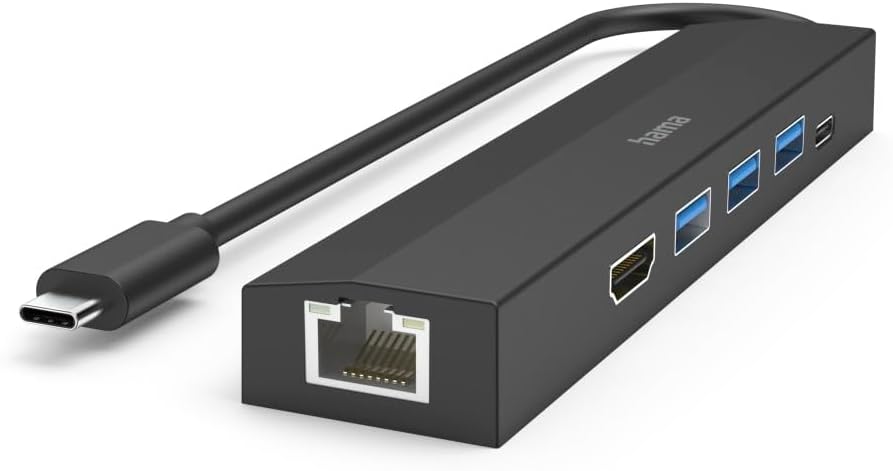 Hama USB-Hub 6 Ports (3X USB-A, USB-C, HDMI, LAN, Ethernet, für Maus, Tastatur, Monitor, Netzwerk et