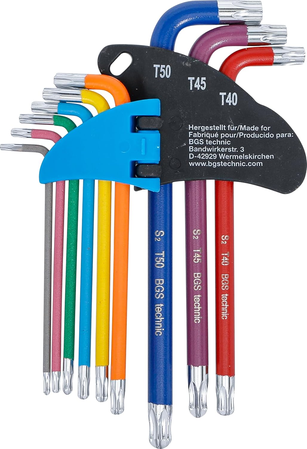 BGS 74464 | Winkelschlüssel-Satz | Multicolour | T-Profil (für Torx) mit Bohrung und Kugelkopf T10 -