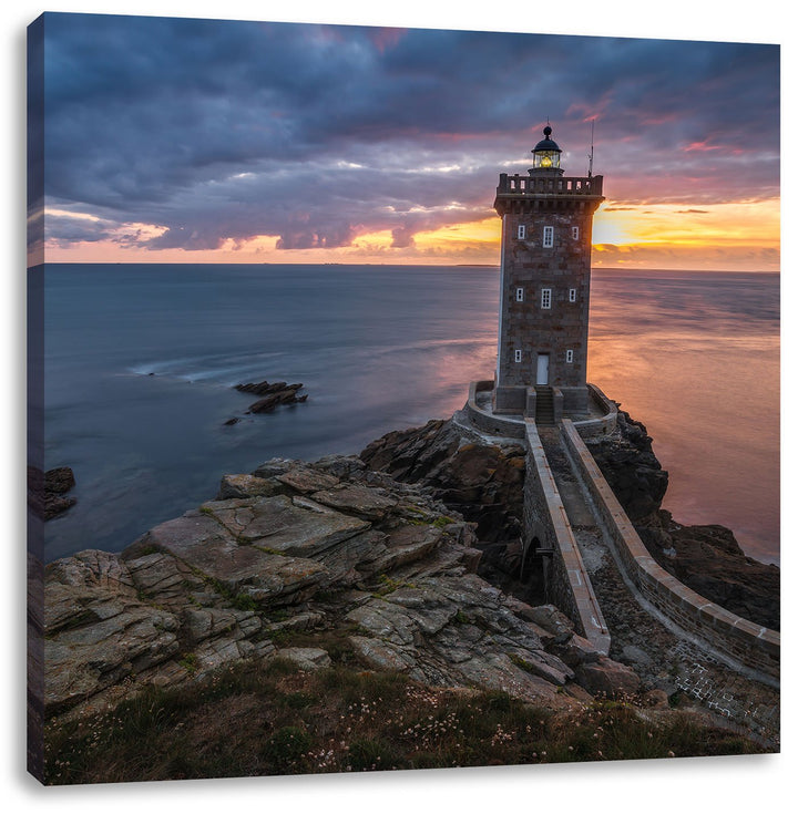 Pixxprint Leuchtturm im Sonnenuntergang als Leinwandbild/Grösse: 70x70 cm/Wandbild/Kunstdruck/fertig