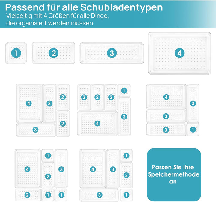 Vtopmart 25 Stücke Schubladen Organizer mit 4 Grössen, Make up Ordnungssystem, Schminktisch Organize