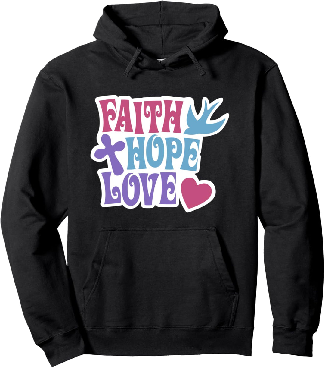 Faith Dove Cross Hope Love Heart - Christian Bible Verse Pullover Hoodie