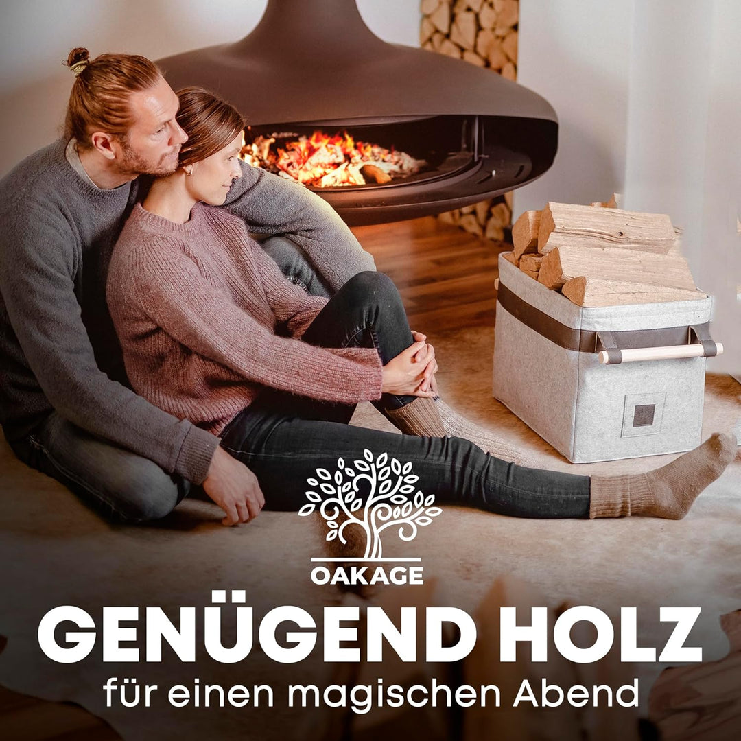 OAKAGE® Holzkorb für Kaminholz Gross [Integrierter Metallrahmen für Zusatzstabilität] Kaminholzkorb