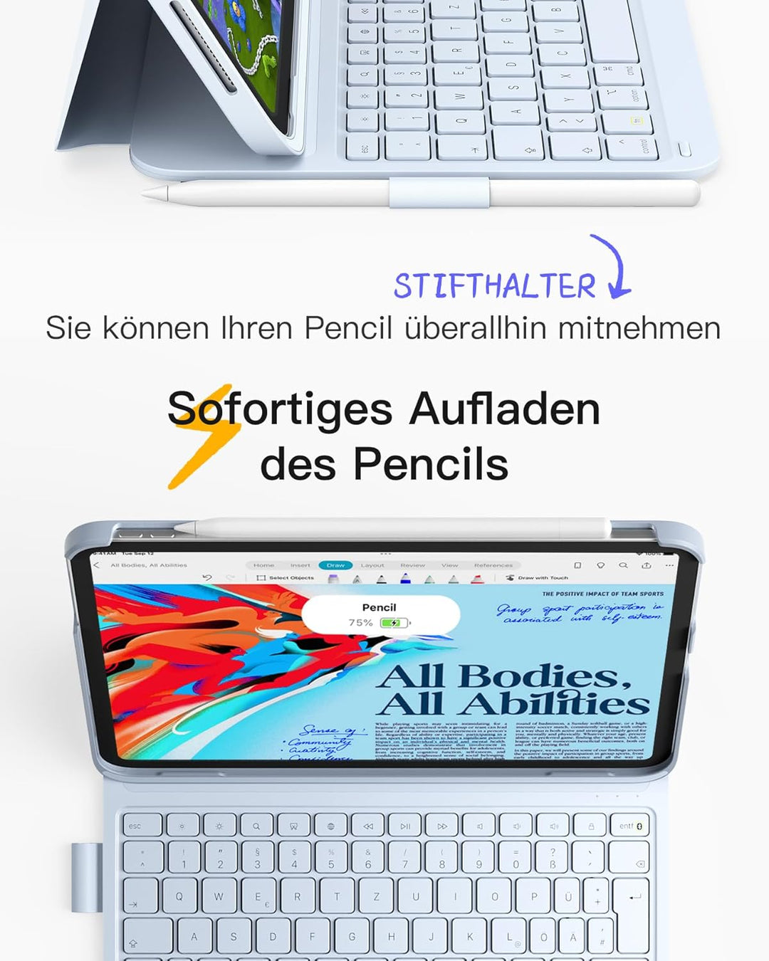 Inateck iPad 10 Generation Hülle mit Tastatur, für iPad 11 Gen. A16 2025 11 Zoll, Air 11 Zoll M3/M2
