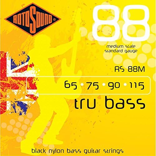 Rotosound Schwarze Nylonsaiten , flachgewickelt, Standardstärke Medium 65 75 90 115