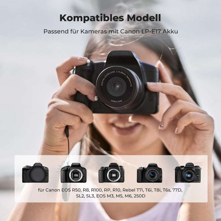 LP-E17 Kameraakkus Ladegerät 1250mAh ，K&F Concept Batterie Ladeset für Canon EOS RP,Rebel T8i,T7i,T6