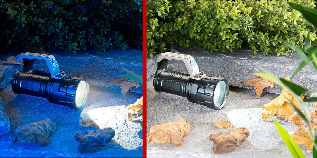 KryoLights Akku Taschenlampen: Extrahelle Akku-LED-Handlampe TRC-410 CREE LED, 400lm, 10W, IP44 (Han