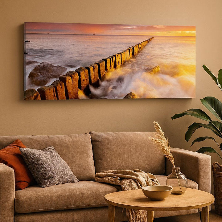 Wandbilder Dekoration Wohnzimmer Boot Landschaft Meer Ostsee Panorama Bilder auf Leinwand 120x50cm L