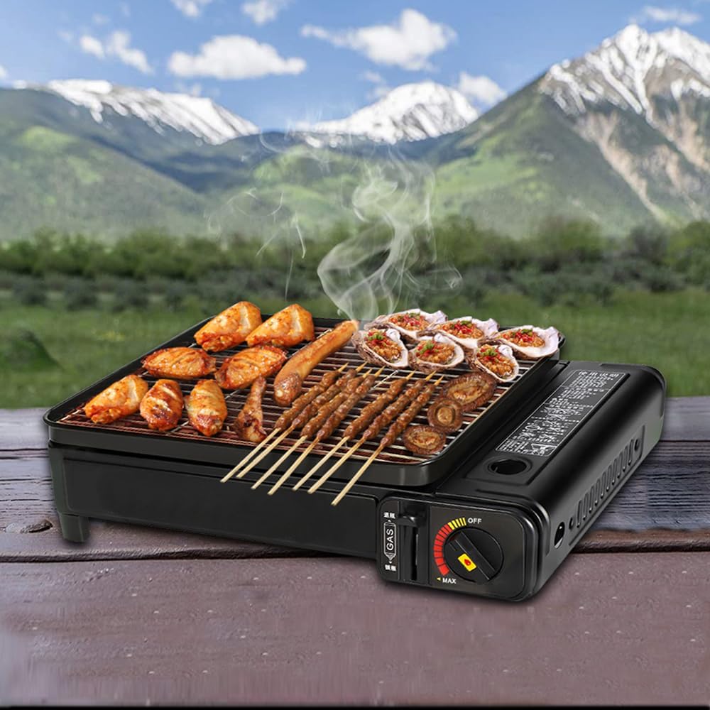 Camping Grill Set - Tragbarer Grill mit Grill, Grillpfanne, Grillpfannen-Clip - Tragbare Campingpfan