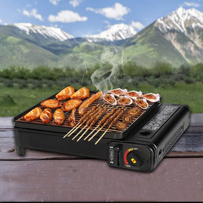 Camping Grill Set - Tragbarer Grill mit Grill, Grillpfanne, Grillpfannen-Clip - Tragbare Campingpfan