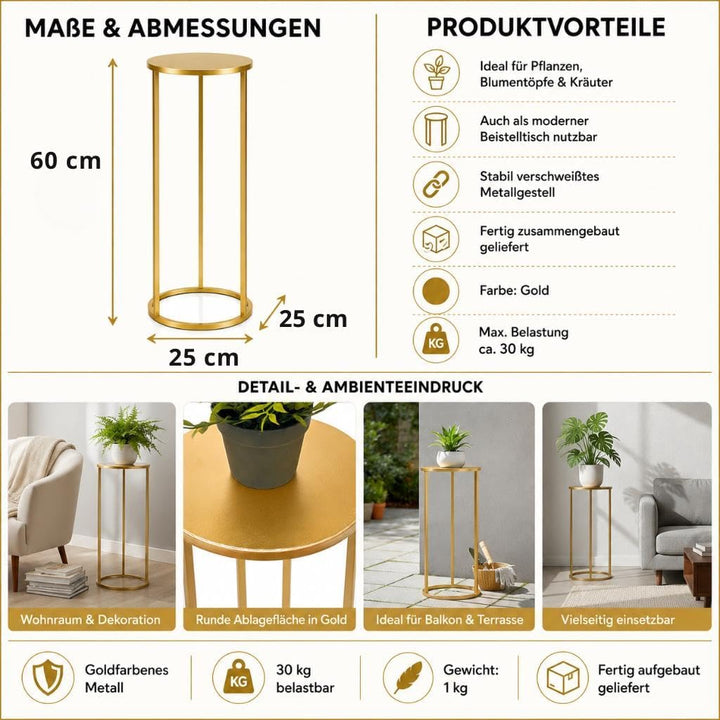 DanDiBo Blumenhocker Metall Gold Rund Blumenständer Beistelltisch 96510 Blumensäule Modern Pflanzens