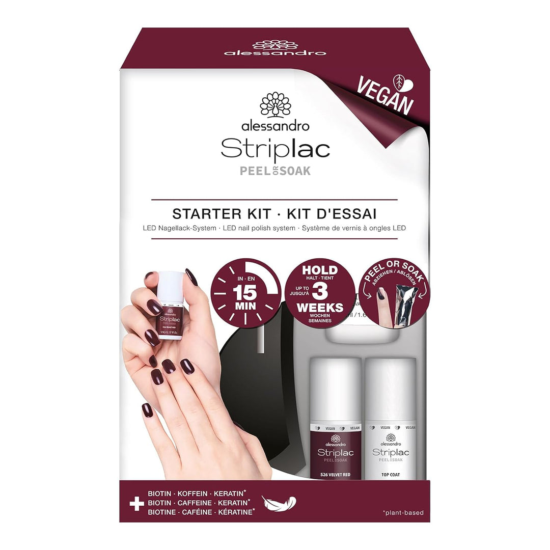 alessandro Striplac Peel or Soak -VEGAN- Starter Kit – LED-Nagellack Set – Velvet Red - Für perfekte