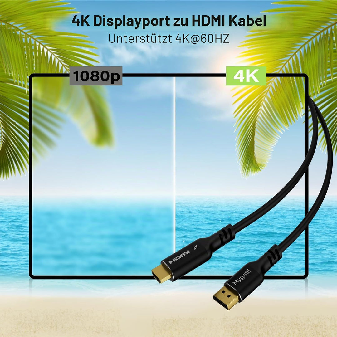 12 Meter DisplayPort auf HDMI Kable(4K UHD),24AWG reinen Kupferdrähten,4K/60HZ,DP auf HDMI Unidirekt