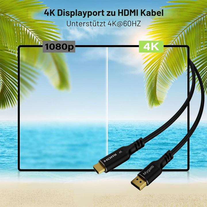 12 Meter DisplayPort auf HDMI Kable(4K UHD),24AWG reinen Kupferdrähten,4K/60HZ,DP auf HDMI Unidirekt
