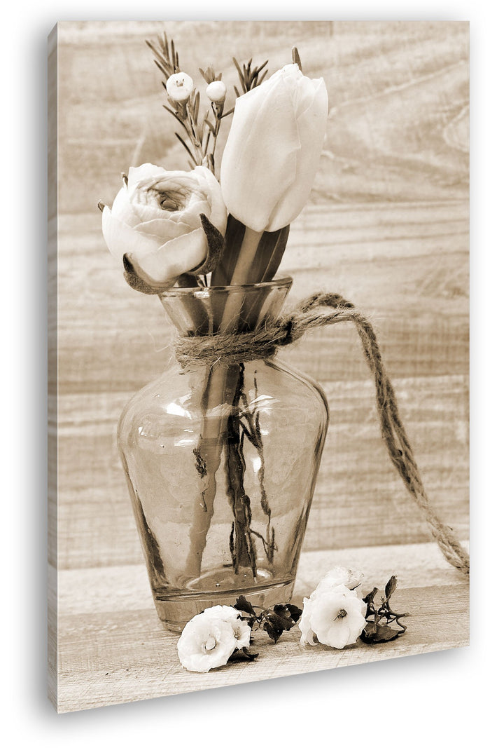 deyoli Dekorative Tulpen Format: 80x60 Effekt: Sepia als Leinwand, Motiv fertig gerahmt auf Echtholz