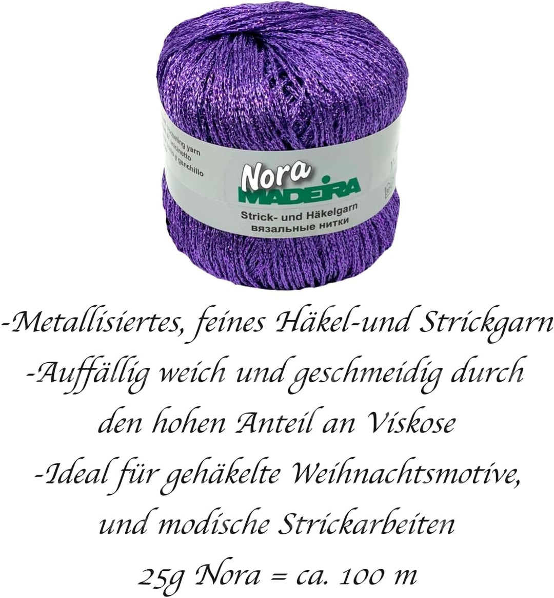 Häkelgarn Glitzergarn Strickgarn metallisiertes Haekelgarn Madeira Nora 5x25g Farbe 311 lila, 311 li