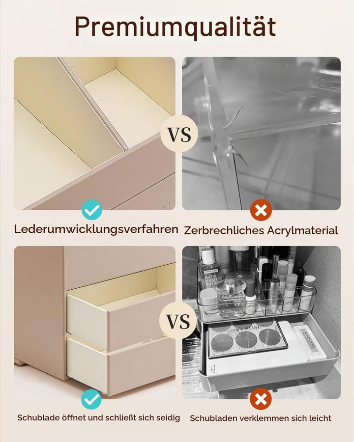 VLANDO Make up Organizer mit 3 Schubladen, Schminktisch Kosmetik Skincare Parfüm Organizer, für Bade