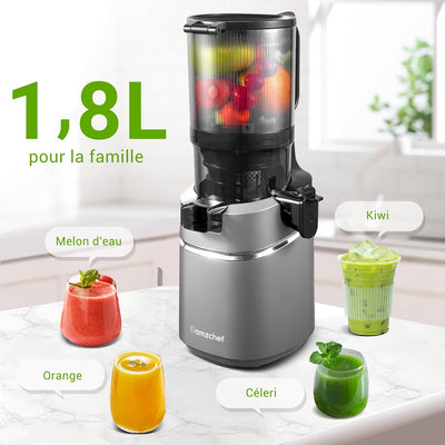 AMZCHEF 250W Automatischer All-In-One Entsafter, 135MM Öffnung und 1,8L Entsafter für Gemüse und Obs