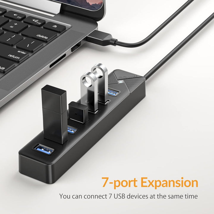 GiGimundo PG7U USB Hub 3.0, 7-Port USB Verteiler, 15CM Kurz Kabel mit 5V/3A Stromeingang, Mehrfach U