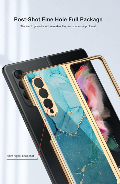 COQUE Galaxy Z Fold 4 5G Hülle,ultradünnes 9H Glas glänzend lackierte Handyhülle,Faltbare Handyhülle