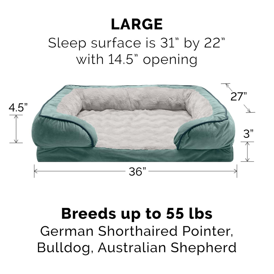 Furhaven Large Memory Foam Dog Bed Perfect Comfort Plush & Velvet Waves Sofa-Style w/Removable Washa
