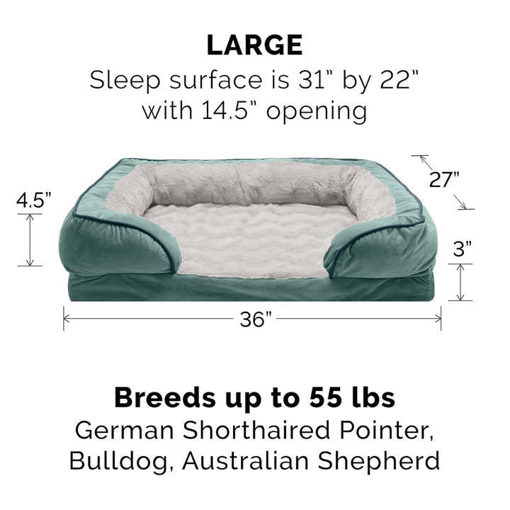 Furhaven Large Memory Foam Dog Bed Perfect Comfort Plush & Velvet Waves Sofa-Style w/Removable Washa