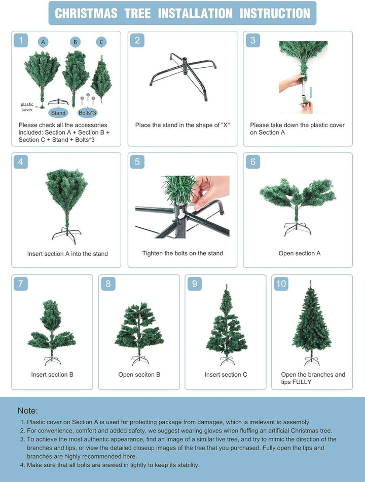 HENGMEI 240cm PVC Weihnachtsbaum Tannenbaum Christbaum Grün künstlicher mit Metallständer ca. 880 Sp