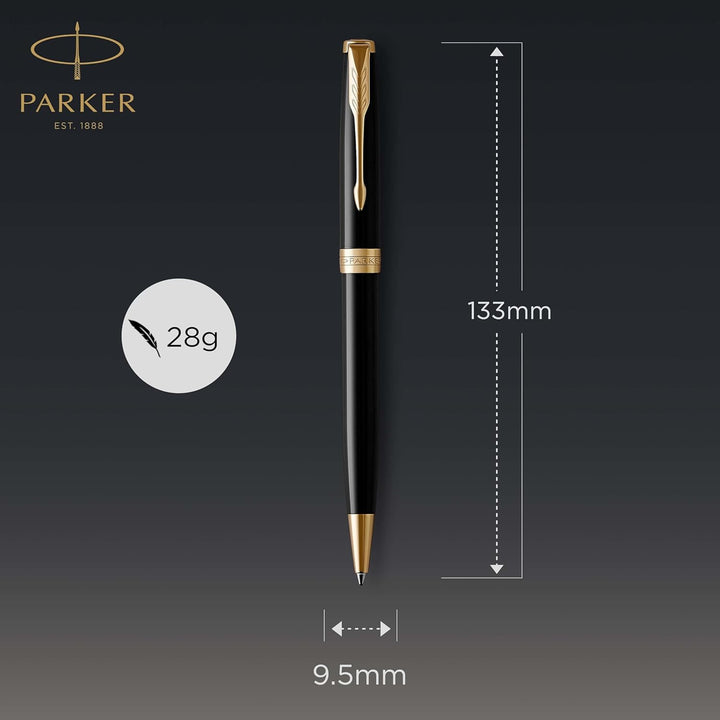 Parker Sonnet Kugelschreiber | Schwarze Lackierung mit Goldzierteilen | Mittlere Spitze | schwarze T