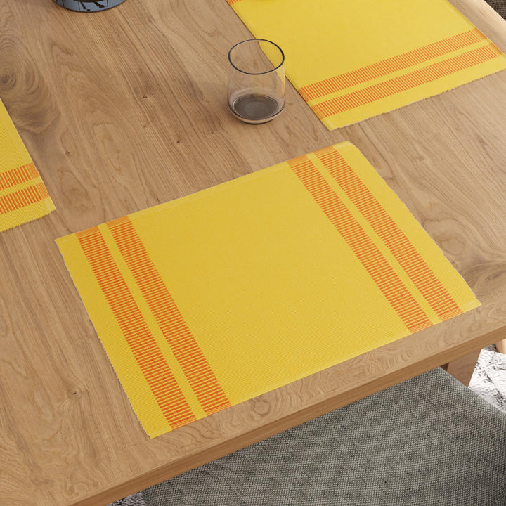Encasa XO Platzsets Esstisch Set von 6 | Leiter Zitrone | Fein gerippte Baumwoll-Tischunterlage | Gr
