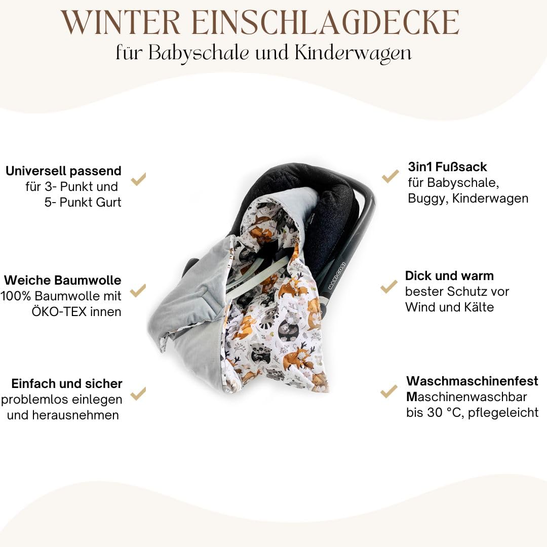 BABEES© Wattierte Velvet Winter Einschlagdecke mit Füllung für Babyschale Autositz, Universal,Baby D