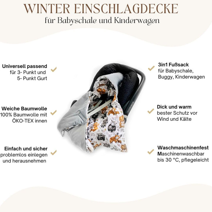 BABEES© Wattierte Velvet Winter Einschlagdecke mit Füllung für Babyschale Autositz, Universal,Baby D