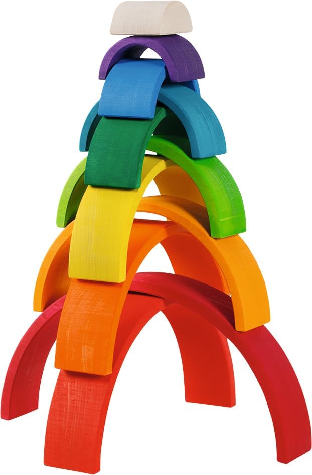 goki 58478 - Bausteine Regenbogen aus Ahornholz - goki Evolution - 11 Teile - Bunte Farben auf Wasse