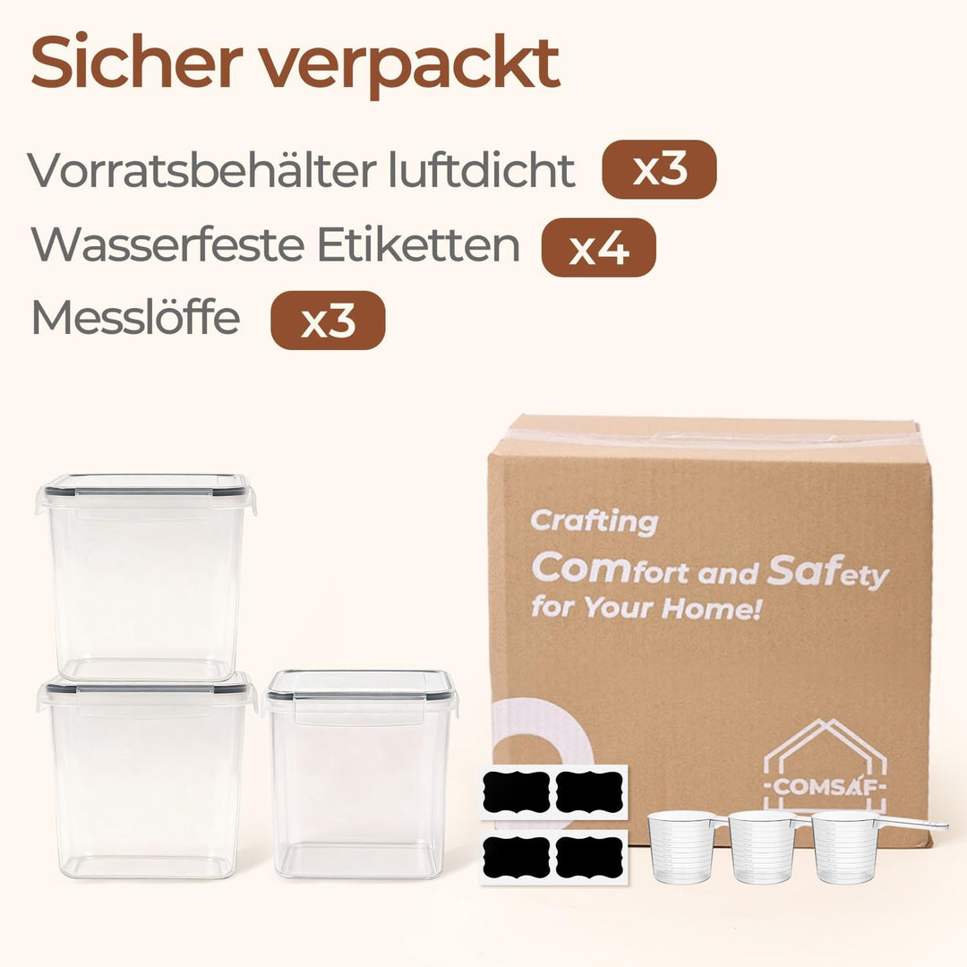 ComSaf Mehl Aufbewahrung 2.5L 3Pcs, Vorratsdosen mit Deckel luftdicht, Vorratsbehälter, luftdichte A