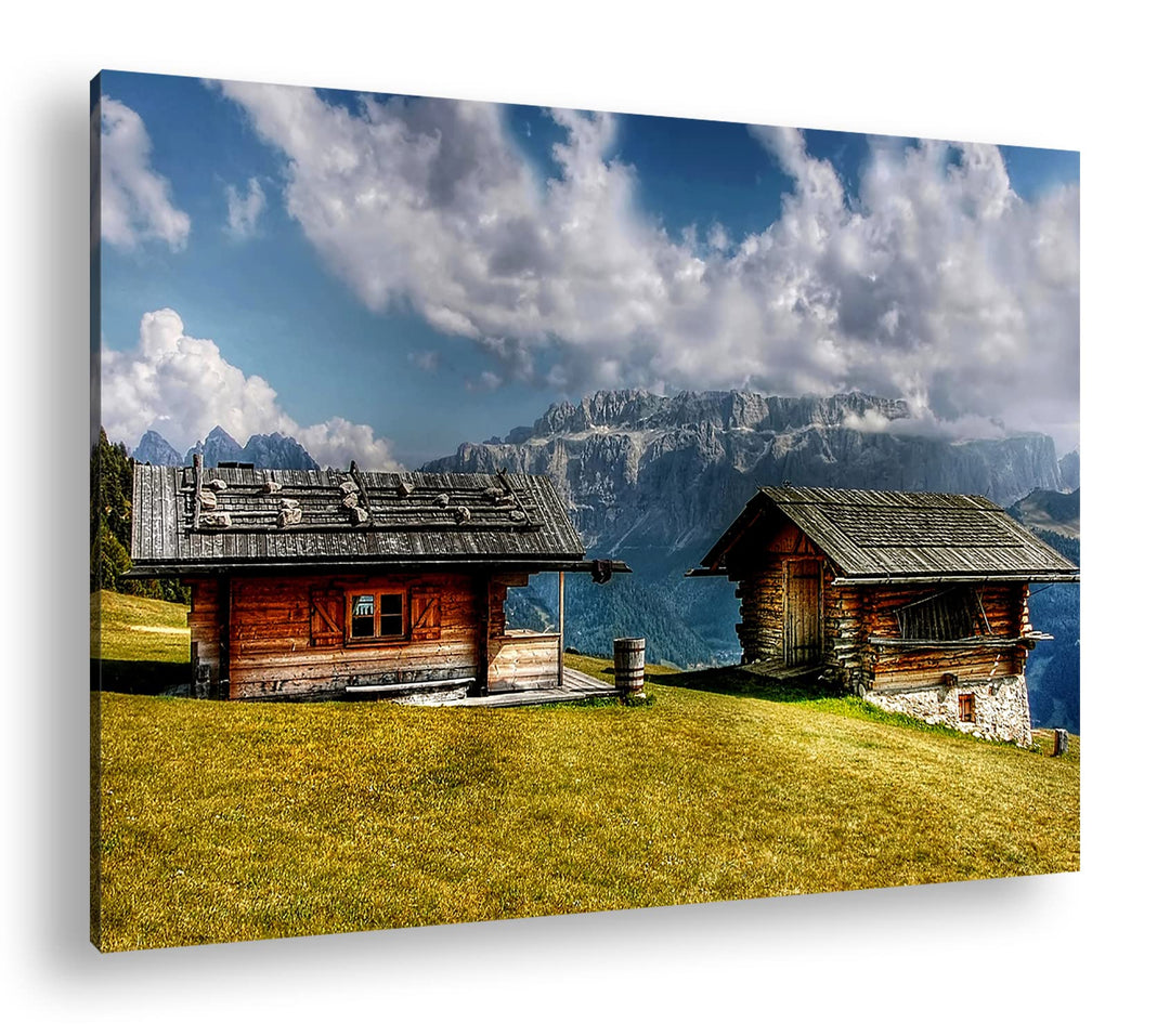 deyoli Alpen Holzhütten Format: 80x60 als Leinwandbild, Motiv fertig gerahmt auf Echtholzrahmen, Hoc