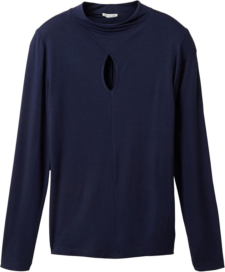 TOM TAILOR Damen Langarmshirt mit Cut-Out Detail L 10668-sky Captain Blue, L 10668-sky Captain Blue