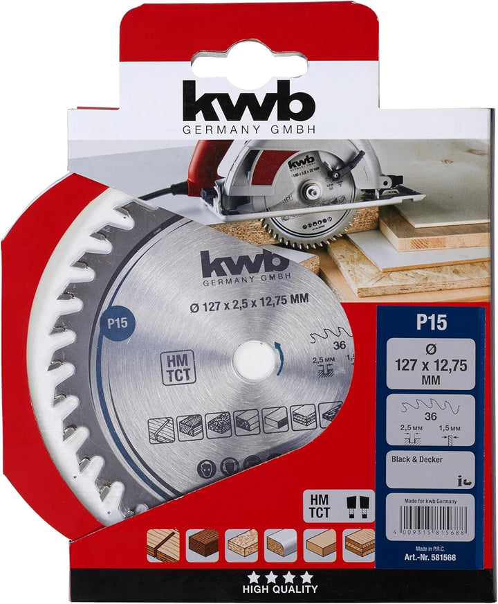 kwb Kreissägeblatt 127 x 12,75 mm, sehr feiner Schnitt, Sägeblatt geeignet für Arbeitsplatten, Holz