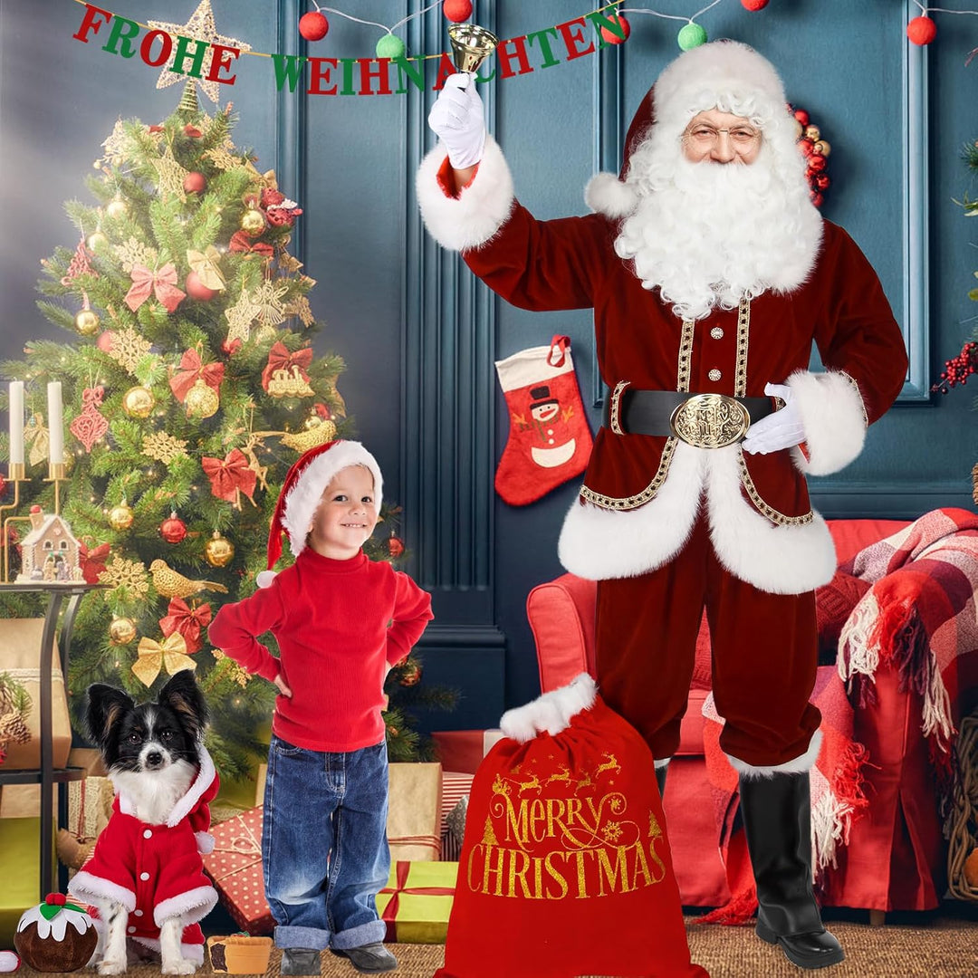 Weihnachtsmann Kostüm für Männer Deluxe professioneller Santa-Anzug für Erwachsene 11 teilig Rotes H