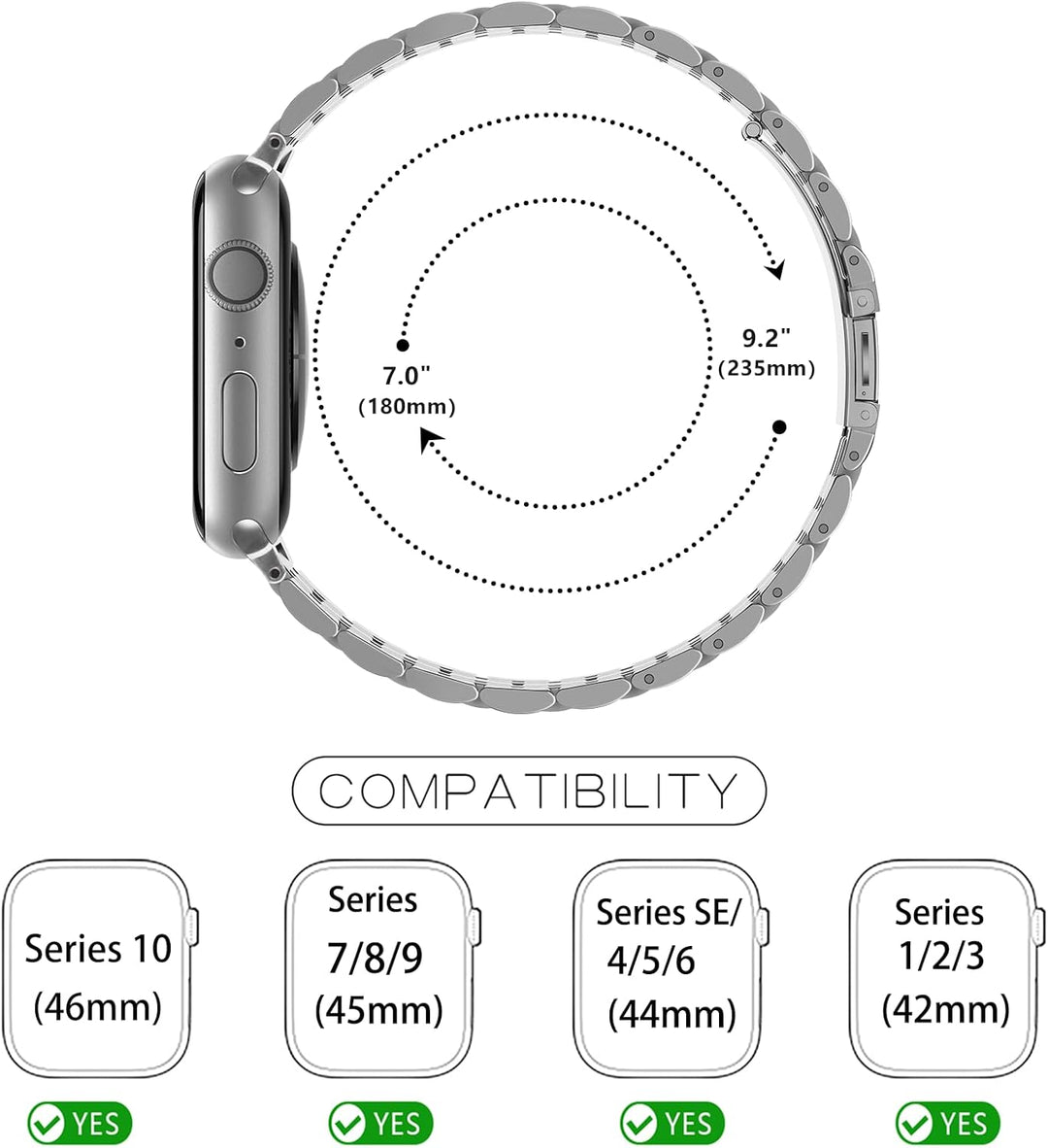 Tasikar Kompatibel mit Apple Watch Armband 49mm 46mm(Series 11/10) 45mm 44mm 42mm Massives Edelstah