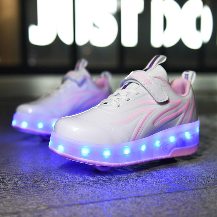 Junge Mädchen Schuhe Kinderschuhe mit Rollen LED Leuchtend Doppelrad schuheltraleicht Outdoor Schuhe