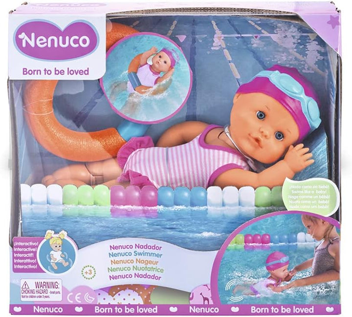 NENUCO - Schwimmende Puppe | Bewegt Beine im Wasser, Wasserbeständig, Inklusive Schwimmring - Für Ki