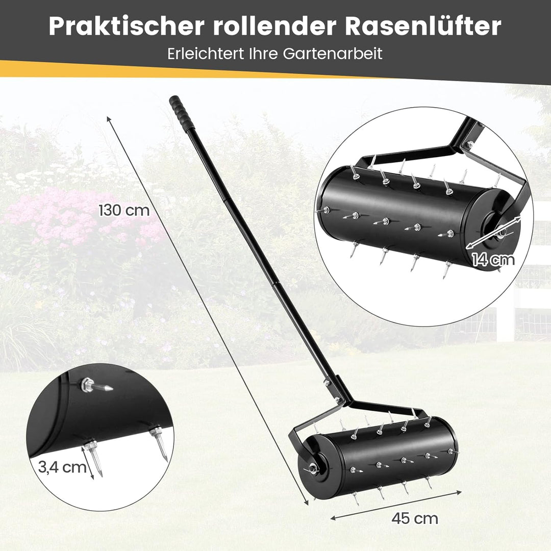 RELAX4LIFE Rasenbelüfter, Rasenlüfter aus Metall, Rasenrolle mit 44cm/53cm Breite, Handvertikutierer
