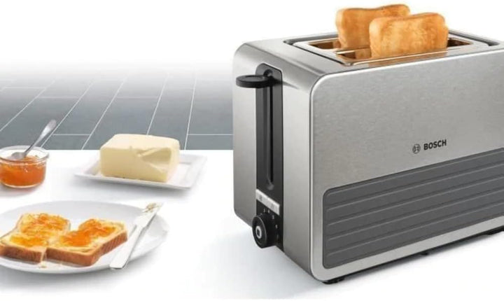 Bosch Kompakt Toaster TAT7S25, integrierter Edelstahl-Brötchenaufsatz, mit Abschaltautomatik, mit Au