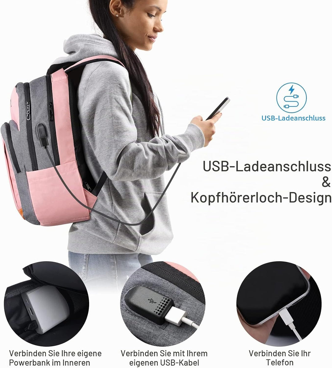YIORMIOR Schulrucksack Mädchen Teenager, Rucksack Damen Schule Daypacks für 15.6 Zoll Laptop Rucksac