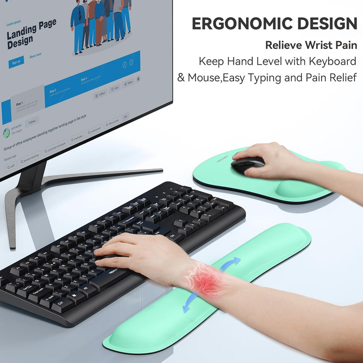 TECKNET Mauspad mit Handauflage, Gelkissen Mousepad und Ergonomische Memory Foam Tastatur Handgelenk