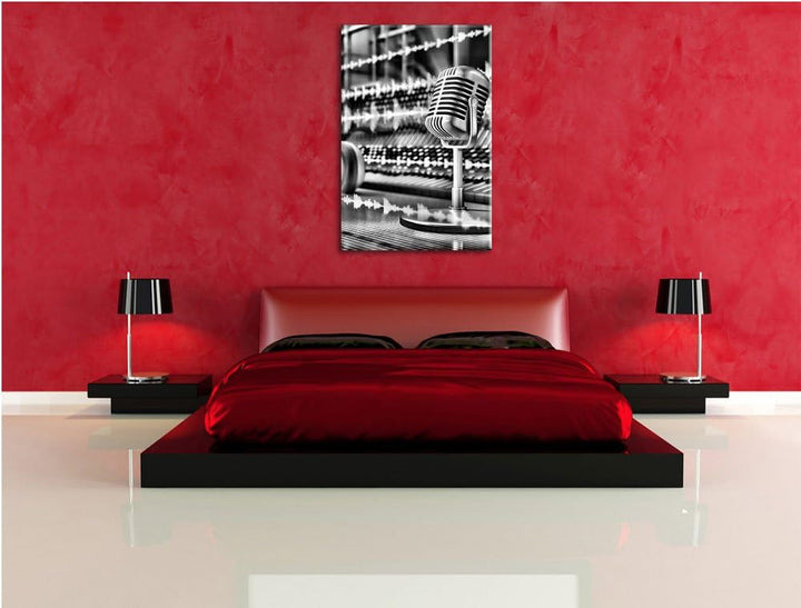 Monocrome, Musikstudio, Format: 100x70 auf Leinwand, XXL riesige Bilder fertig gerahmt mit Keilrahme