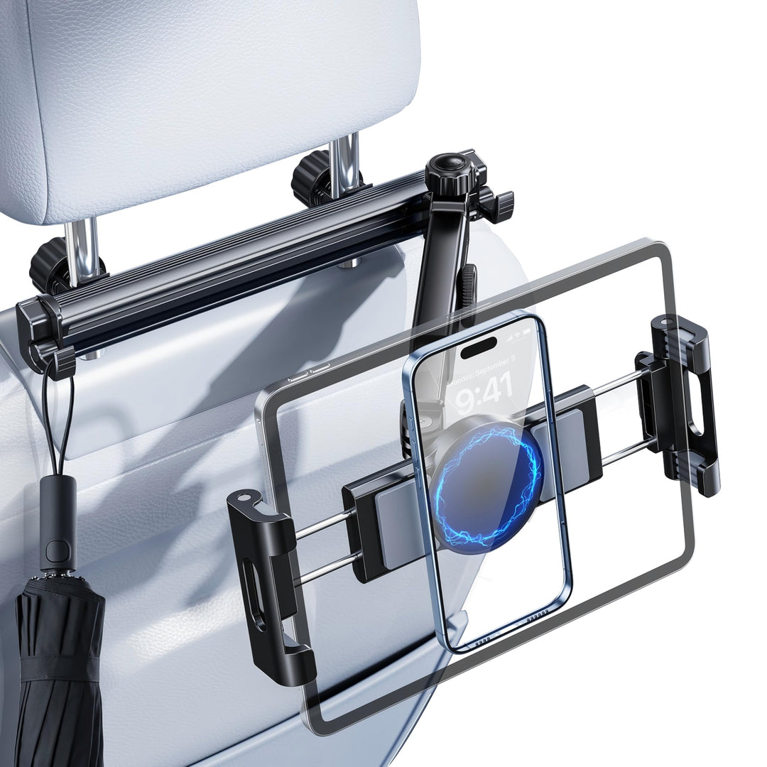 für iPad Tablet Halterung Auto, Ausziehbar KFZ Tablet Halter Kopfstütze【Mit Haken*2】 Magnetische Han