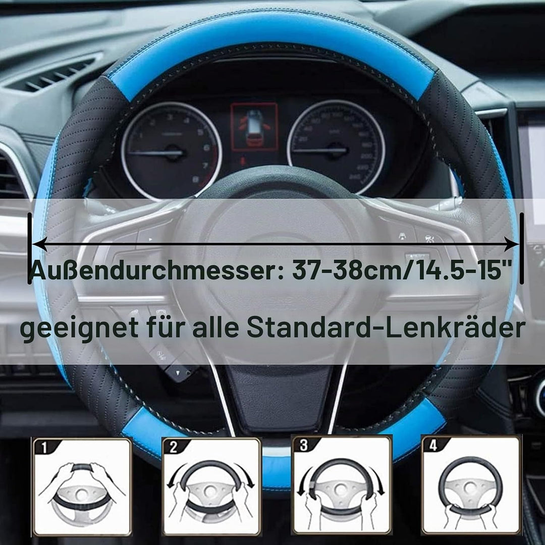 ZATOOTO Lenkradbezug Auto, Lenkradbezug Leder, 37-38cm, Anti Rutsch, Universal, Blau, Blau