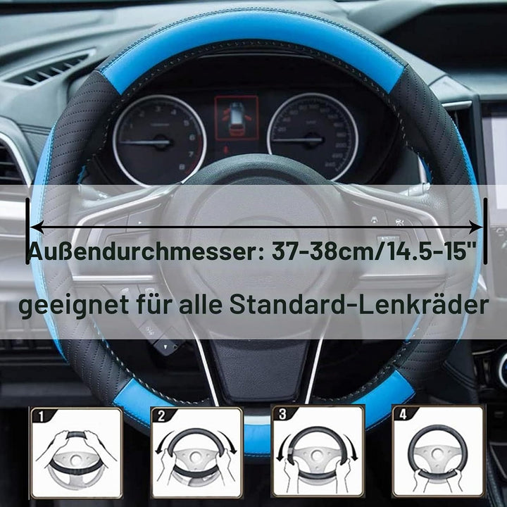 ZATOOTO Lenkradbezug Auto, Lenkradbezug Leder, 37-38cm, Anti Rutsch, Universal, Blau, Blau